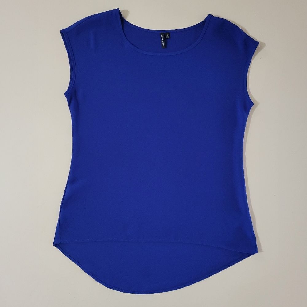 Love Haight Hi-Low Cobalt Blue Polyester Cap Sleeve Pullover Blouse